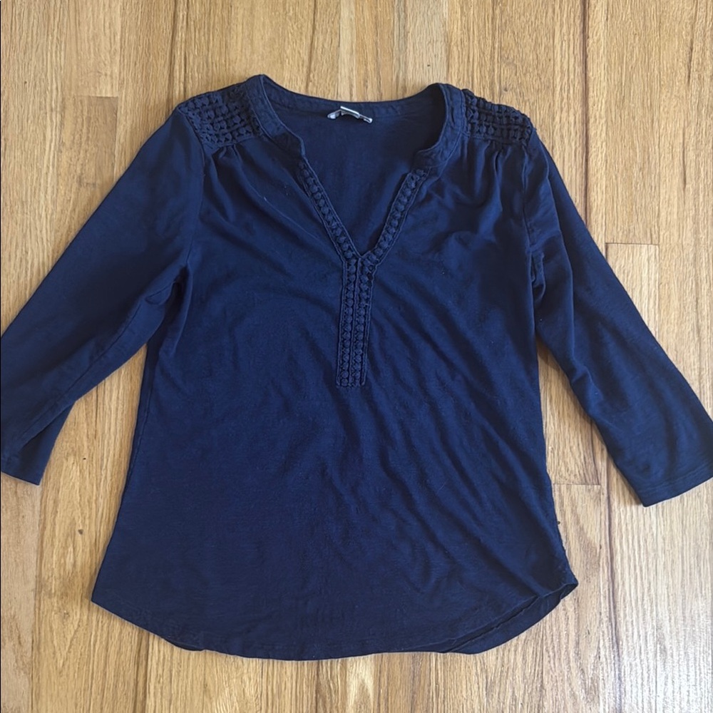 LOFT Deep Blue Blouse with Pleated Details